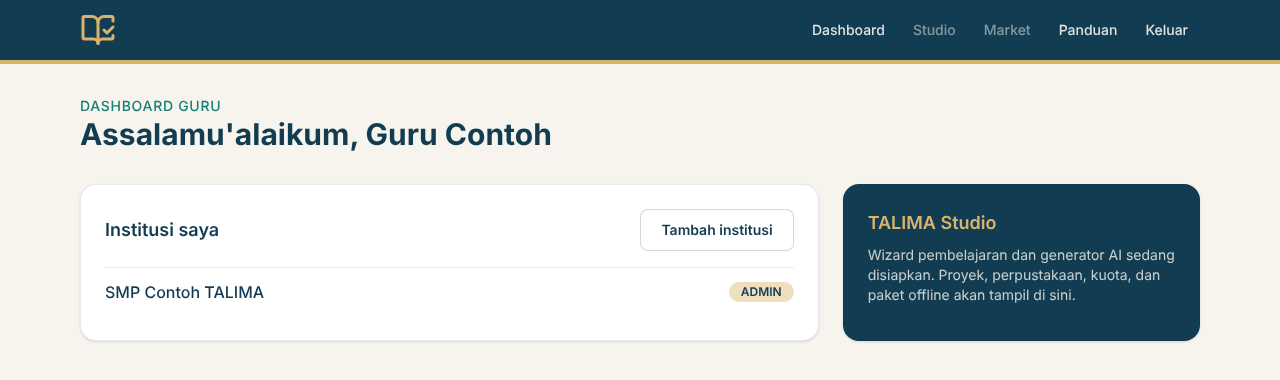 Dashboard guru berisi daftar institusi